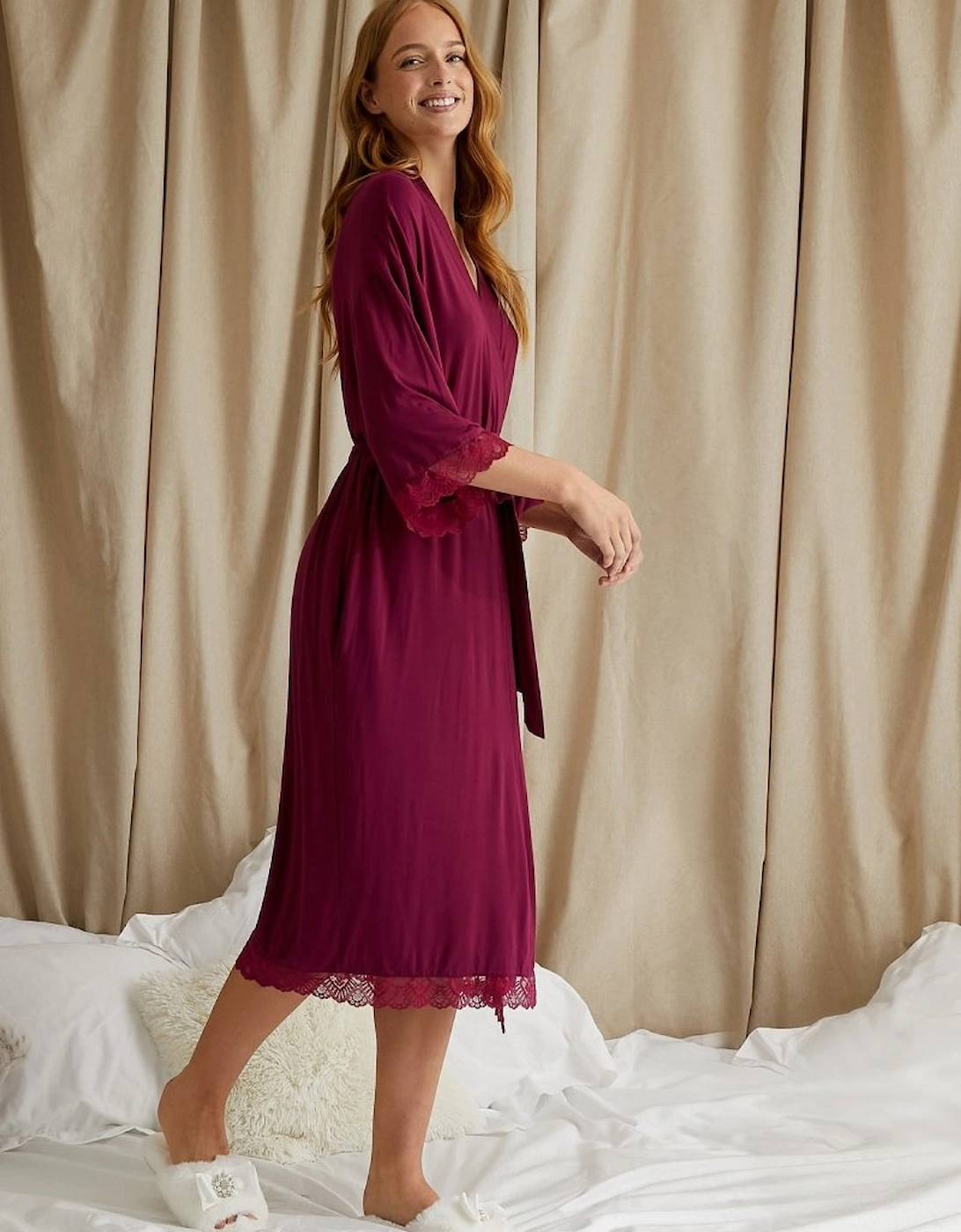 Bamboo Lace Kimono Robe in Bordeaux, 5 of 4