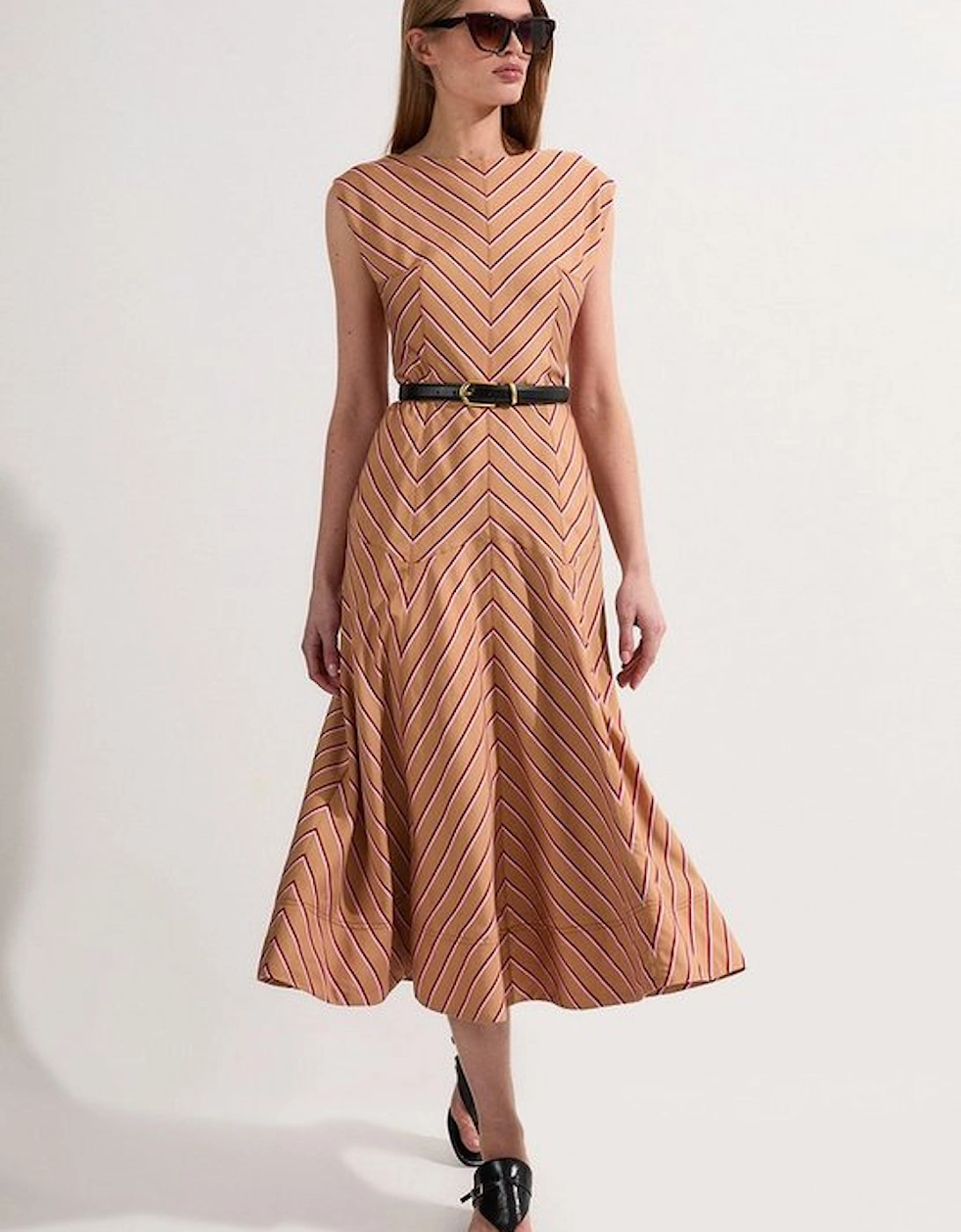 Cotton Stripe Full Skirted Midi Dress, 5 of 4