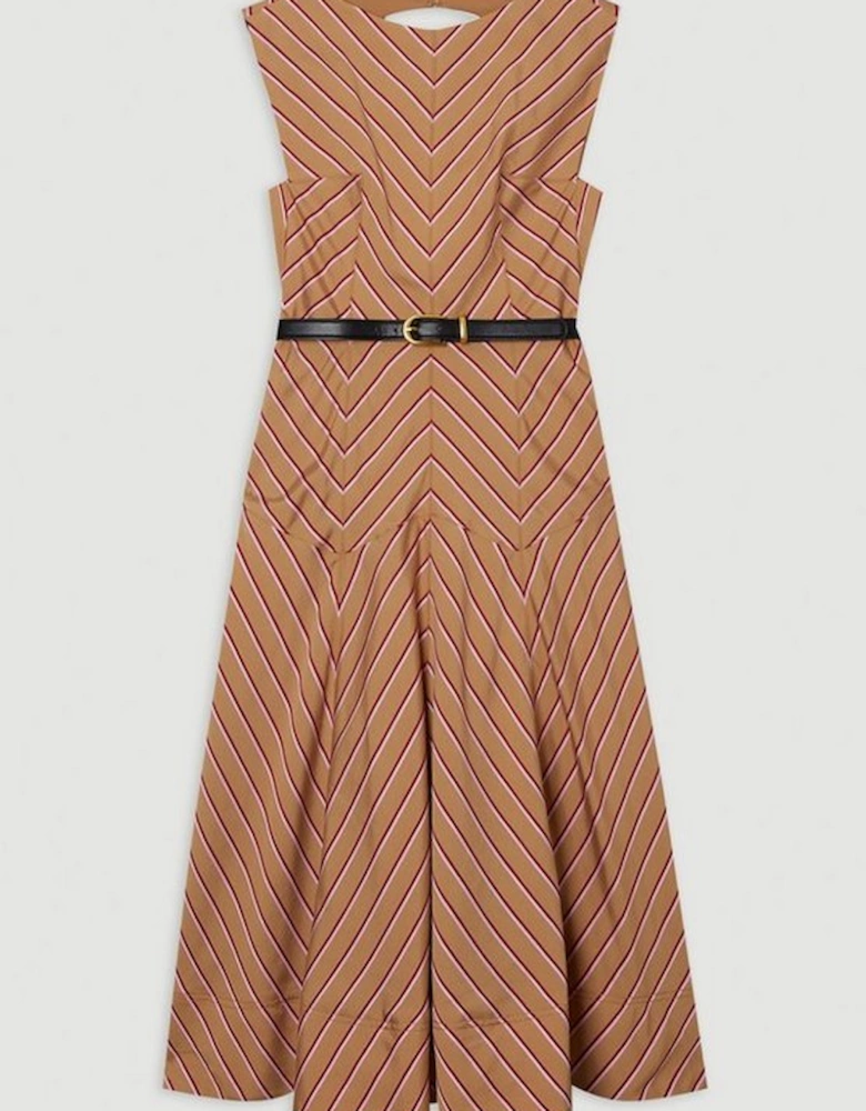 Cotton Stripe Full Skirted Midi Dress