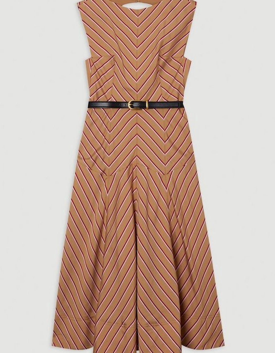 Cotton Stripe Full Skirted Midi Dress