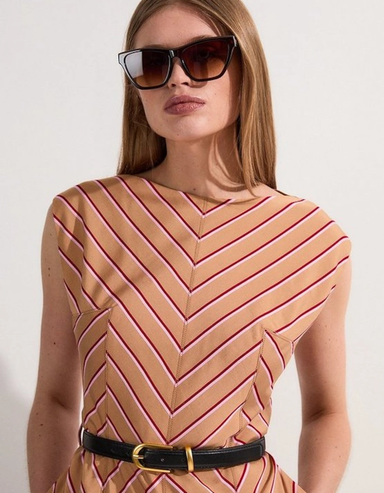 Cotton Stripe Full Skirted Midi Dress