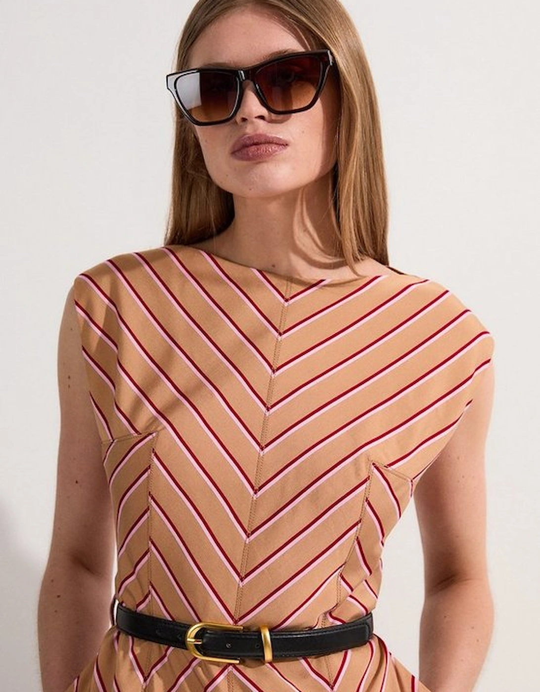 Cotton Stripe Full Skirted Midi Dress
