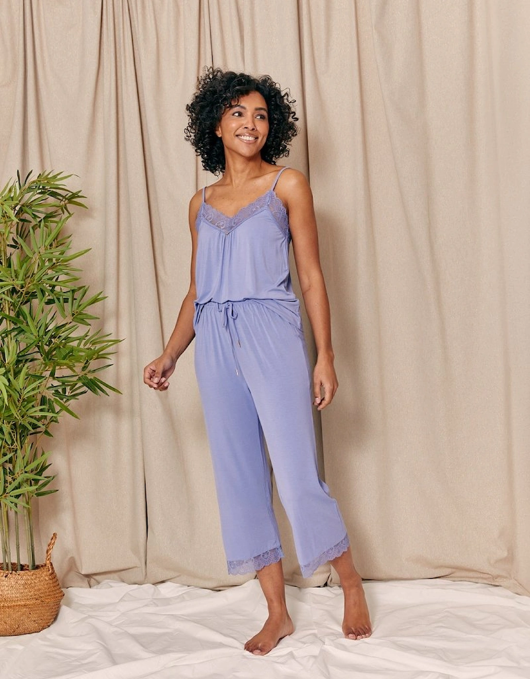 Bamboo Lace Cami Cropped Trouser Pyjama Set in Heather, 5 of 4