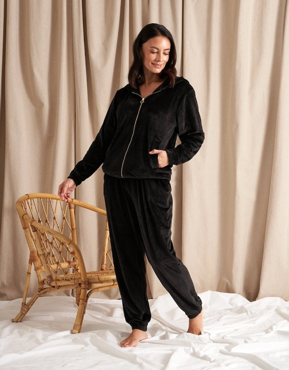Velour Hoody Jogger Set in Black, 5 of 4
