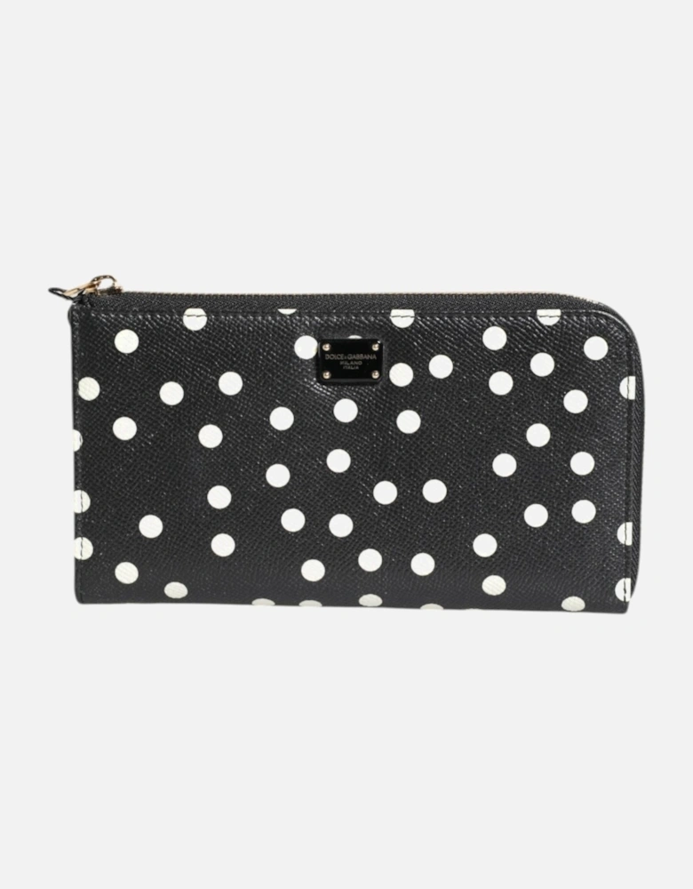 Leather Zip Around Long Wallet Women - Black And White
