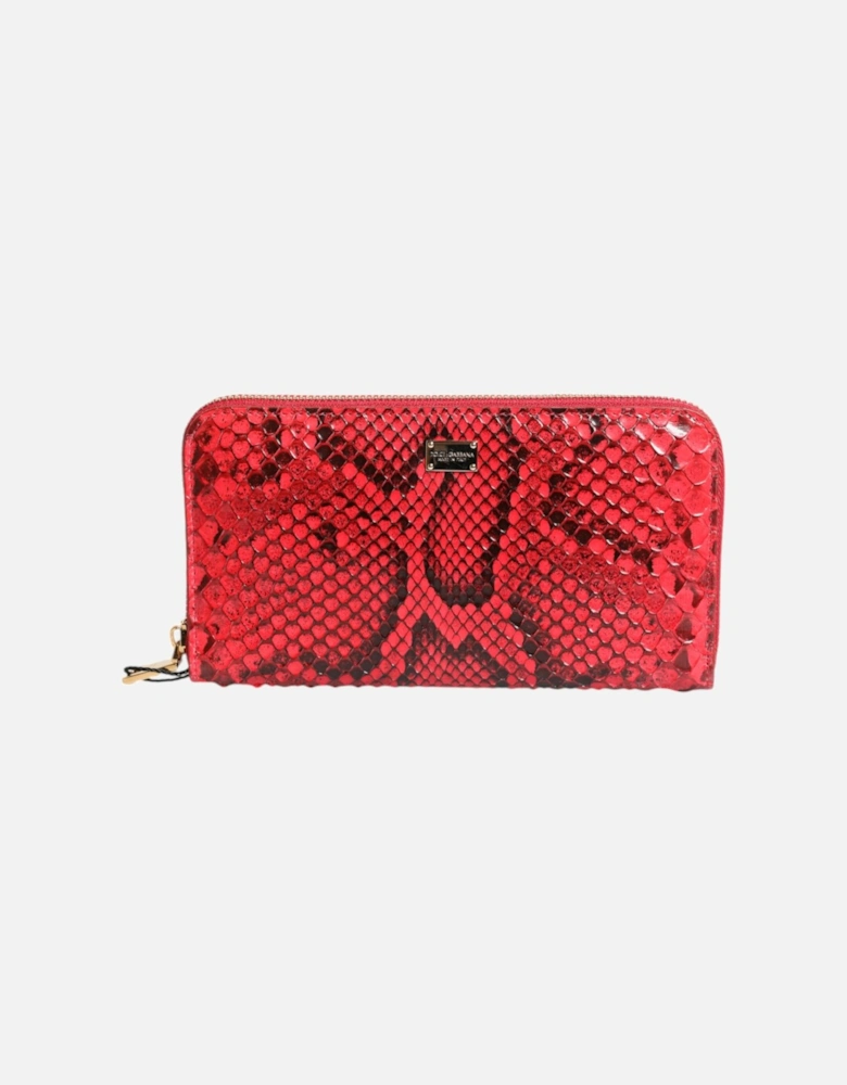 Textured Python Zip-Around Wallet with Logo Plaque Women Wallets