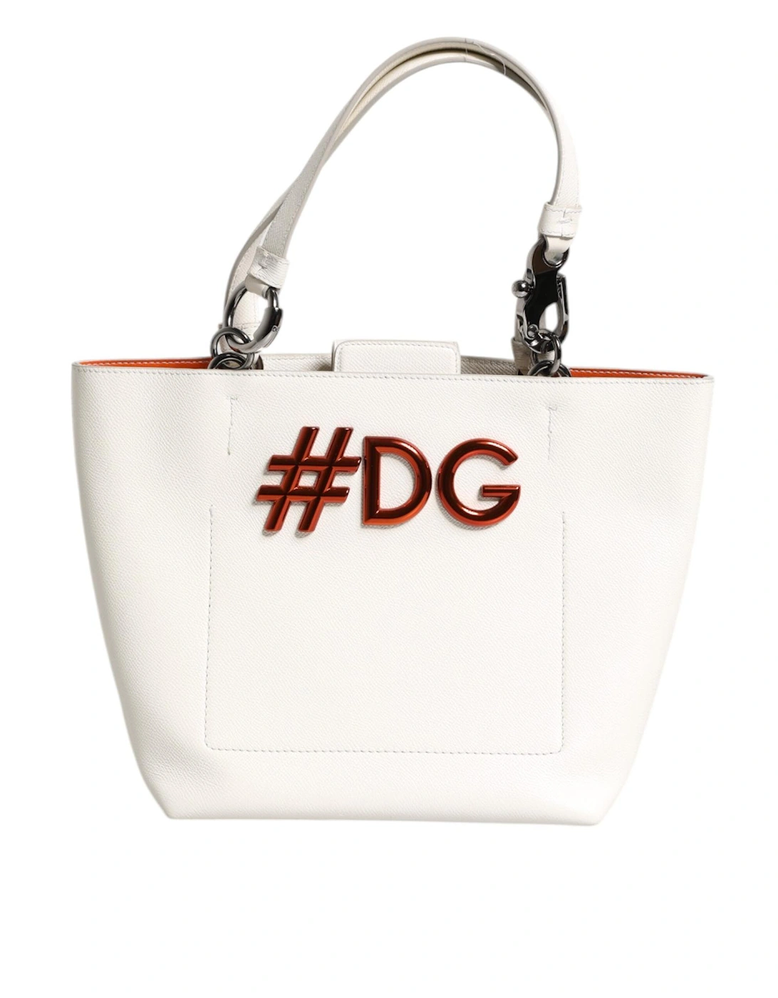 Leather Tote Bag with Silver-Tone Hardware Women - White, 6 of 5