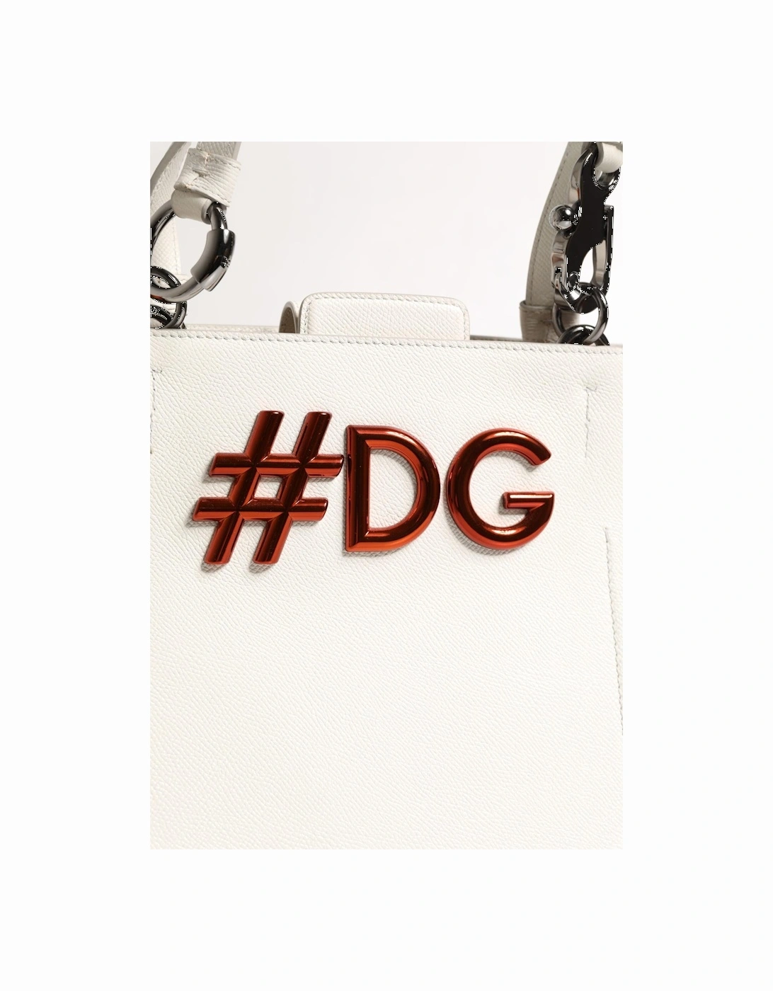 Leather Tote Bag with Silver-Tone Hardware Women - White