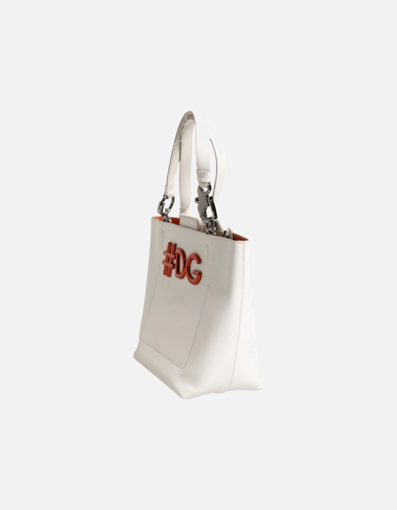 Leather Tote Bag with Silver-Tone Hardware Women - White