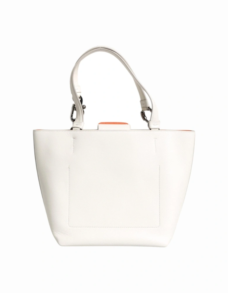 Leather Tote Bag with Silver-Tone Hardware Women - White