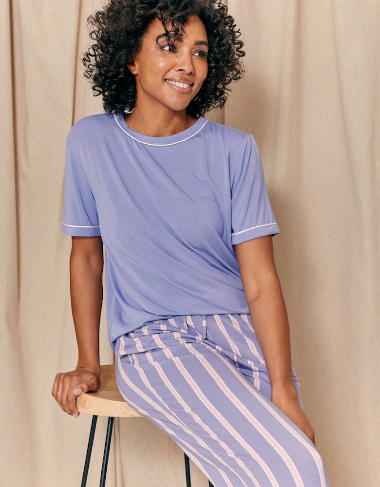 Bamboo Tee and Trouser Set in Heather Stripe