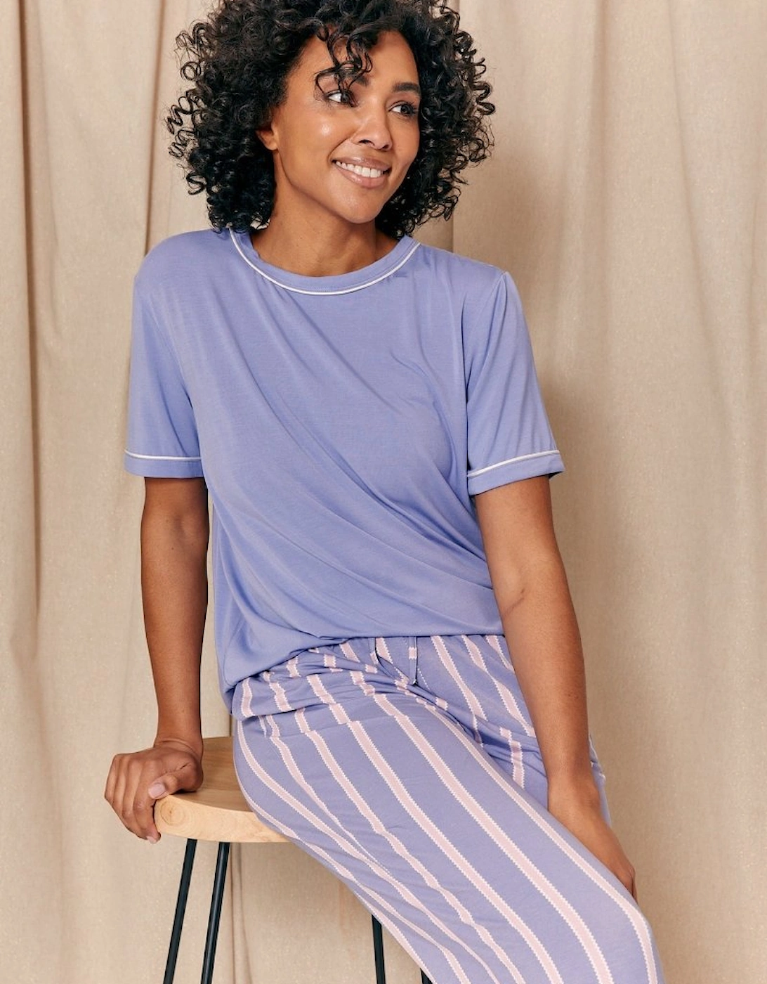 Bamboo Tee and Trouser Set in Heather Stripe