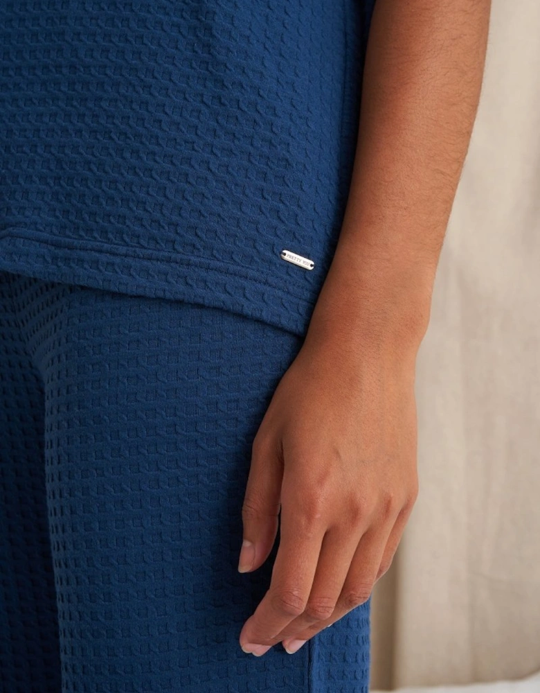 Luxury Suite Waffle Short Shirt Trouser Set in Marine Blue