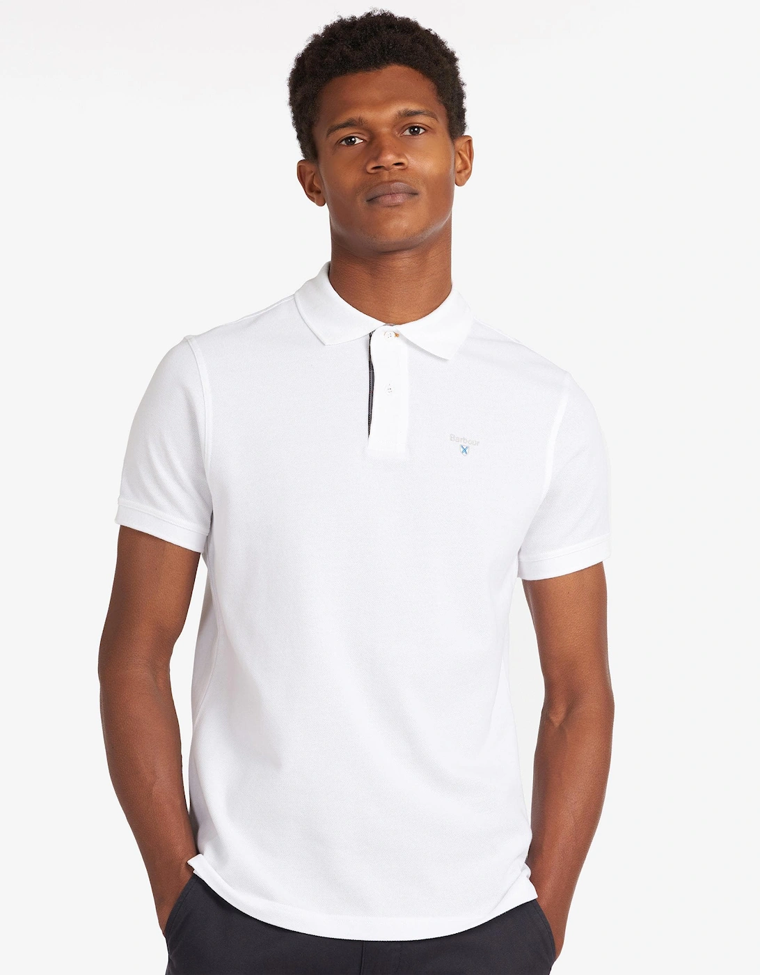 Men's Barbour Tartan Pique Mens Polo S/S 25 - White/Dress - Size: 40/Regular