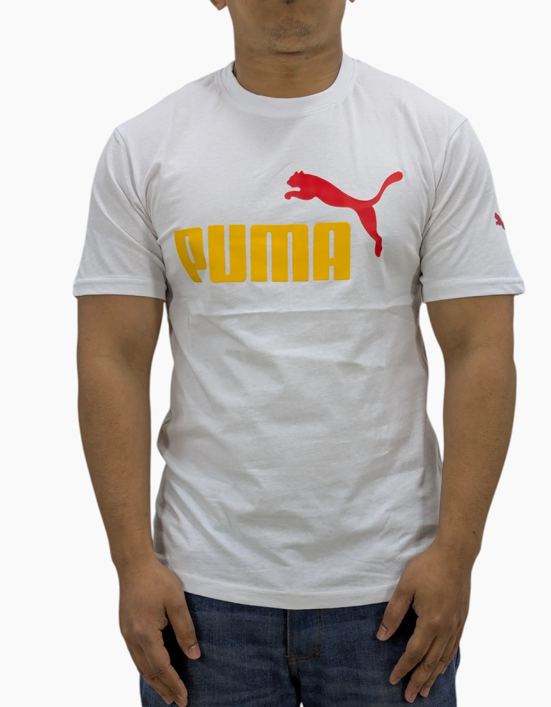Puma Men's White T Shirt Essentials Logo Crew Neck Pullover Short Sleeve Casual Cotton - Size: 36