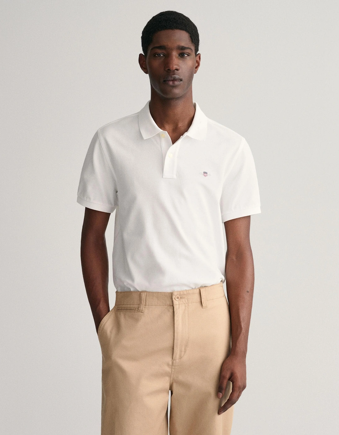 Gant Men's White Regular Fit Short Sleeve Shield Logo Pique Polo Nos - 110 - Size 38/Regular