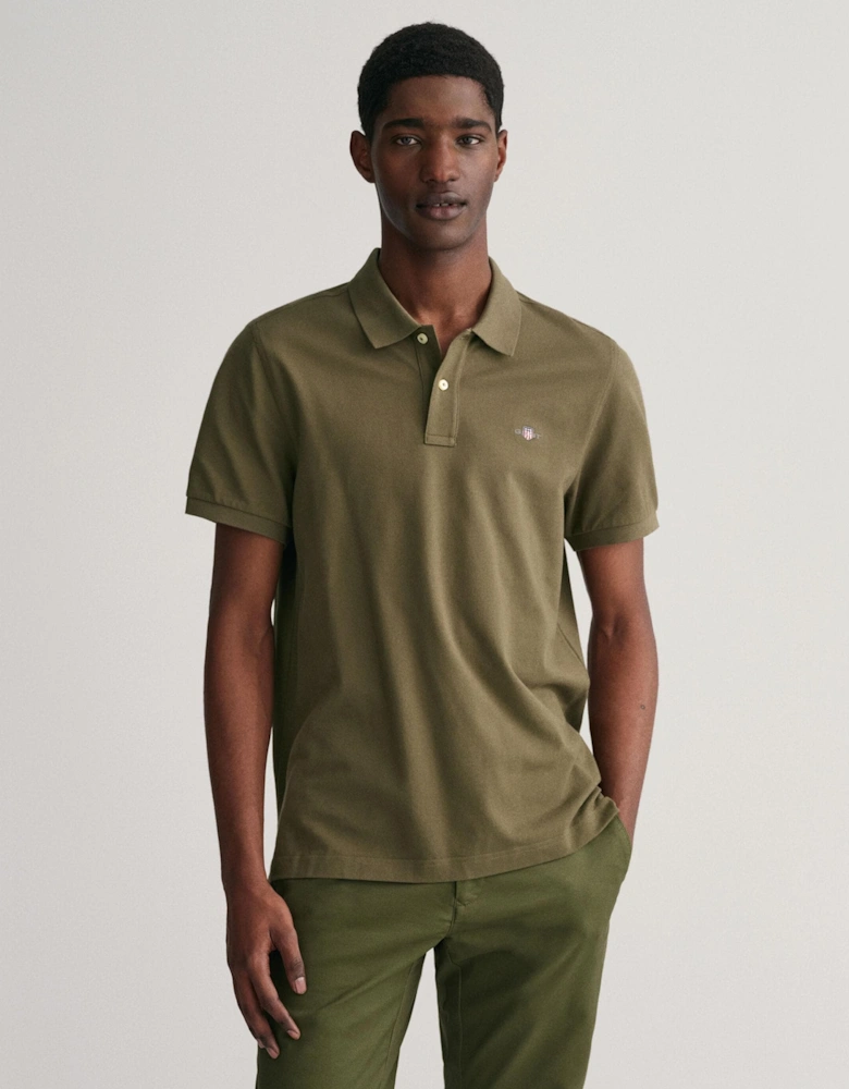 Mens Regular Fit Short Sleeve Shield Logo Pique Polo