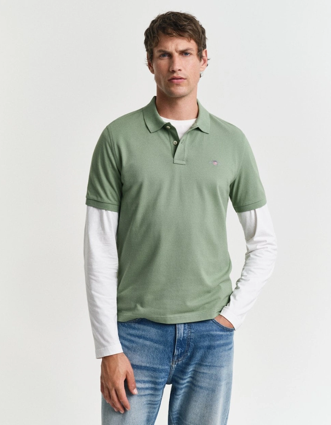 Mens Regular Fit Short Sleeve Shield Logo Pique Polo, 5 of 4