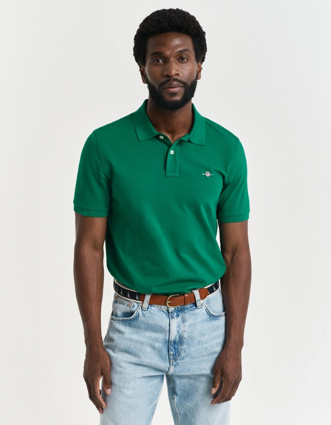 Gant Men's Green Regular Fit Short Sleeve Shield Logo Pique Polo - - : 42/Regular Xl