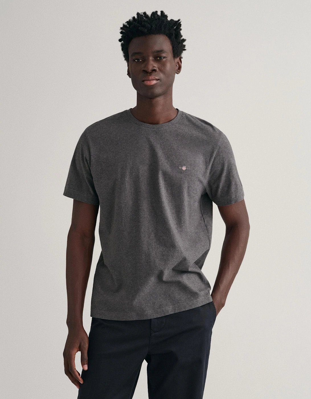Men's GANT Mens Regular Fit Short Sleeve Shield Logo T-Shirt - 95 Anthracite Melange - Grey - Size: 42