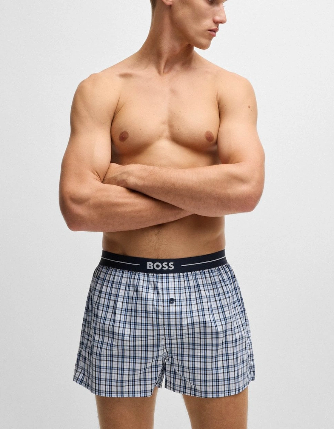 BOSS Orange Boxer 2-Pack Mens Cotton Pyjama Shorts with Logo Waistbands, 7 of 6