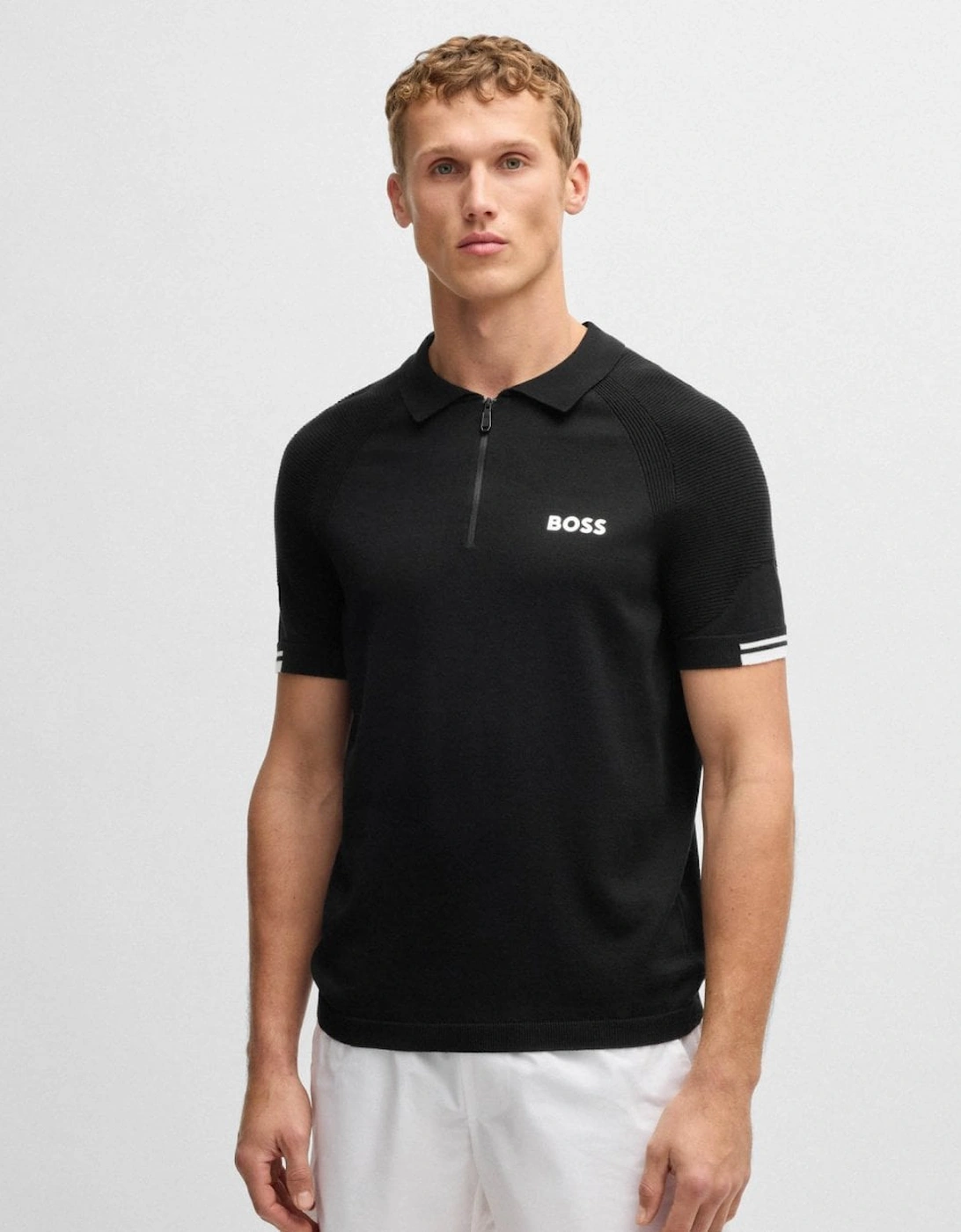 Boss Men's BOSS Green K-Perform Max Mens Zip Placket Polo Shirt - Black