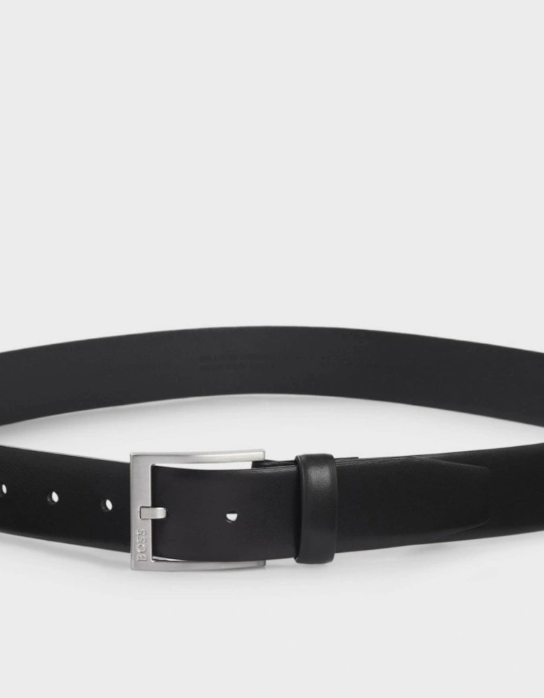 BOSS Orange Mens Italian-Leather Belt with Silver-Toned Buckle
