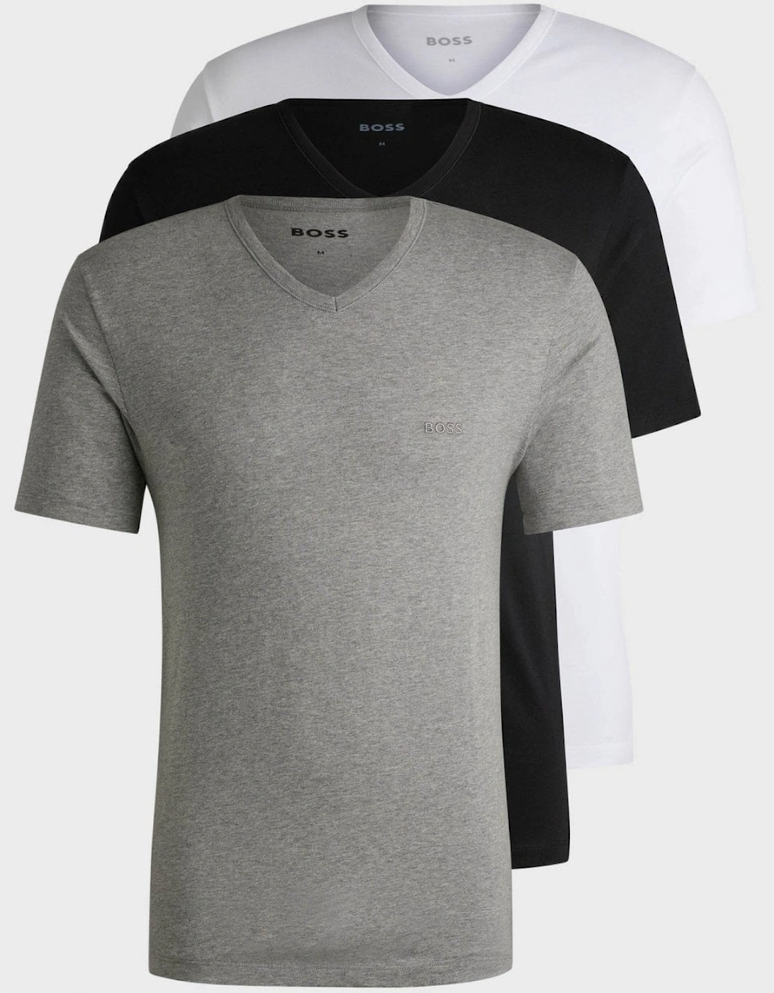 Hugo Boss Men's Boss Orange 3-Pack Mens V-Neck Underwear T-Shirts In Cotton Jersey - White/Grey/Black 999 - Size, 42