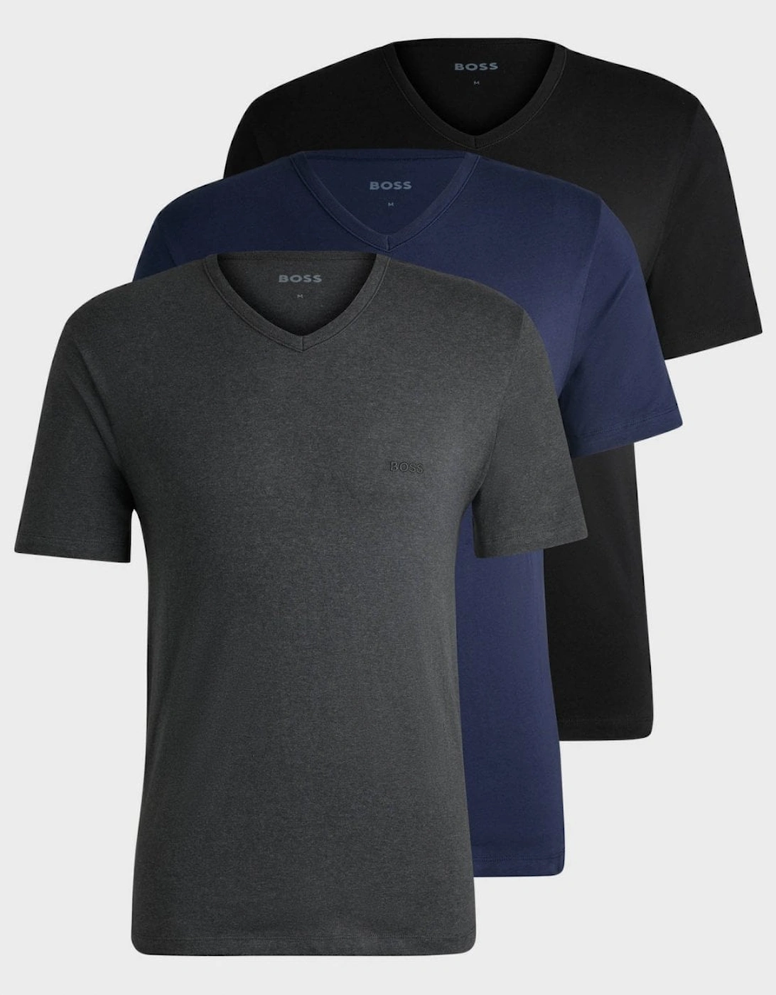 Boss Men's BOSS Orange 3-Pack Mens V-Neck Underwear T-Shirts in Cotton Jersey - Black/Grey/Blue 497