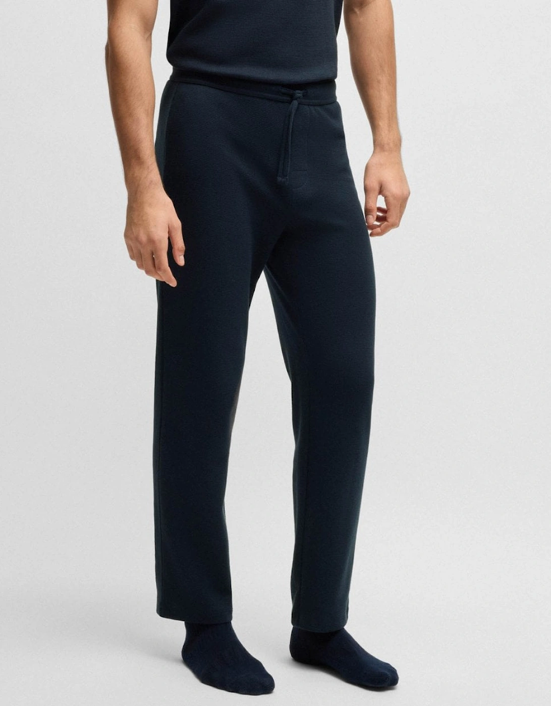 Men's BOSS Orange Waffle Mens Cotton-Blend Pyjama Bottoms with Embroidered Logo - Dark Blue 403 - Navy - Size: 33/32/32/38/Regular