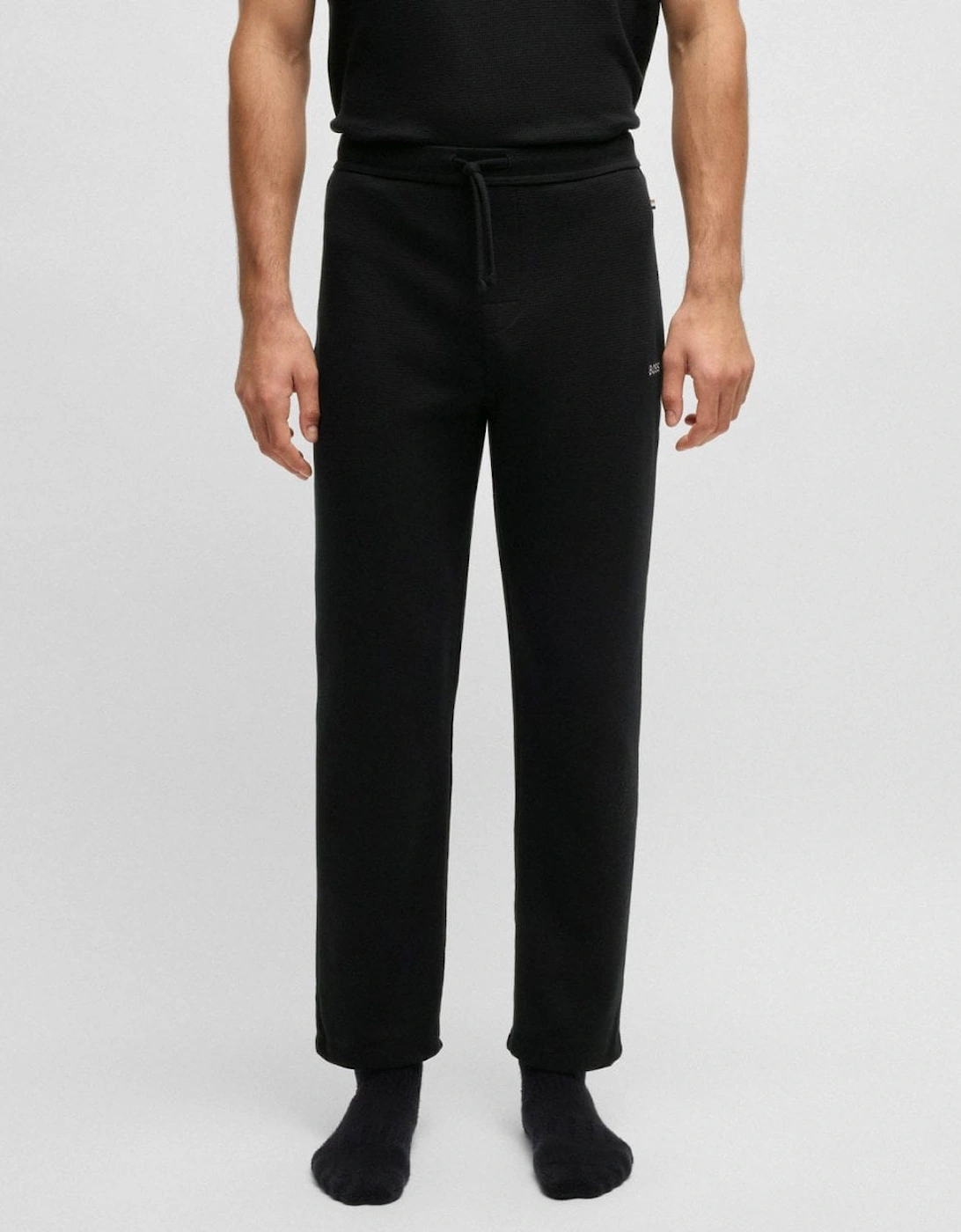 Men's BOSS Orange Waffle Mens Cotton-Blend Pyjama Bottoms with Embroidered Logo - Black 001 - Size: 35/34/32/40/Regular