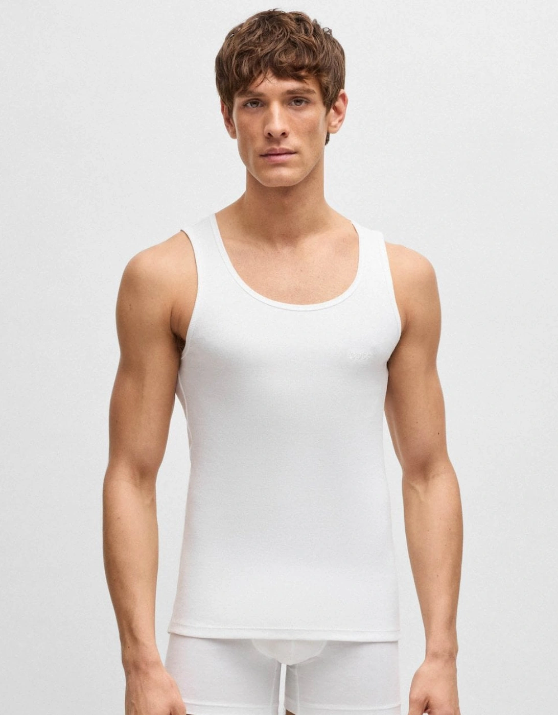 Men's BOSS Orange Mens Cotton Tank Tops with Embroidered Logos - White 100 - Size: 42/Regular