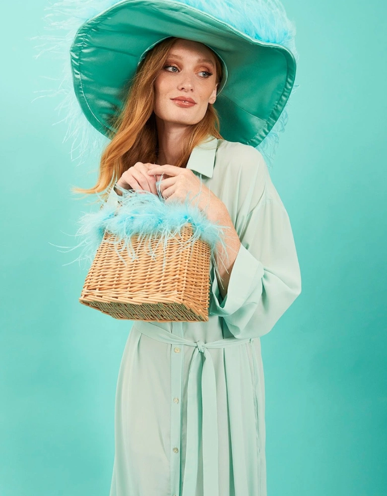 Hand Made Salines Straw Bag with Feather Trim