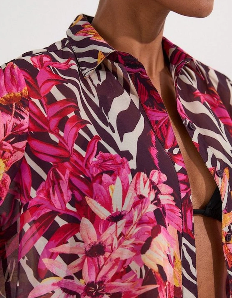 Beach Tropical Viscose Georgette Beach Shirt