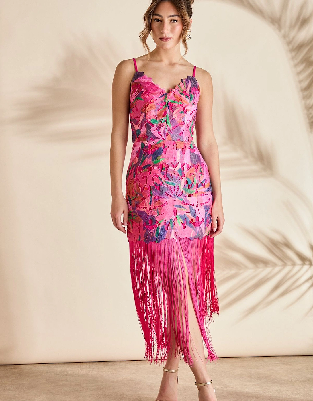 Printed Lace Fringe Midi Holiday Dress, 2 of 1