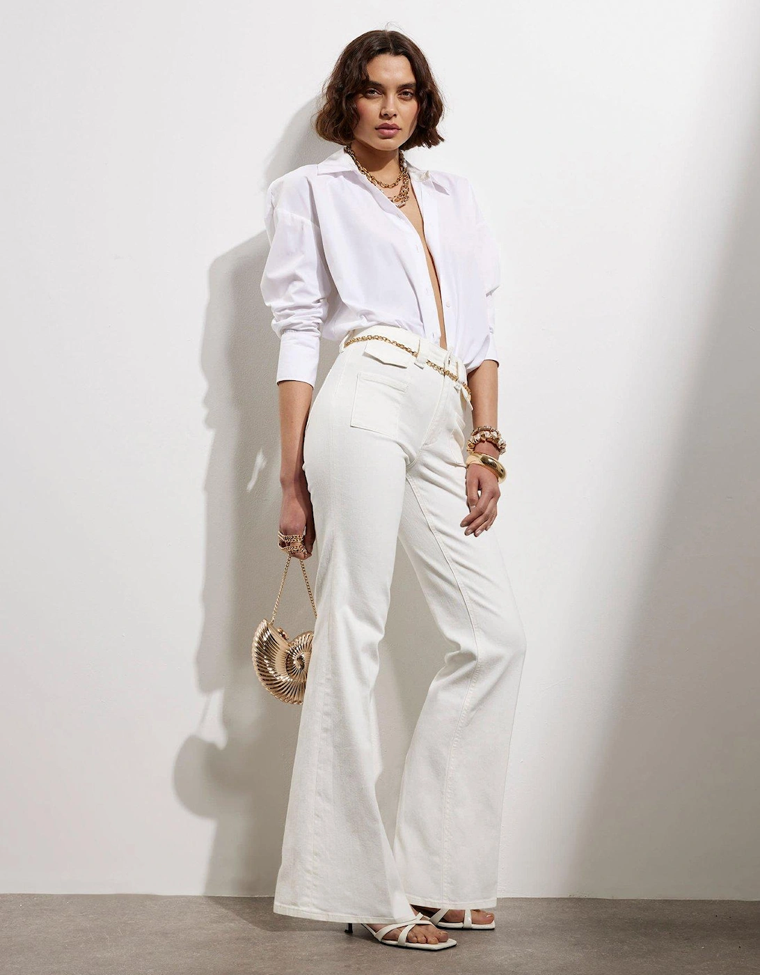 High Waisted Flare Jean - White - White, 2 of 1