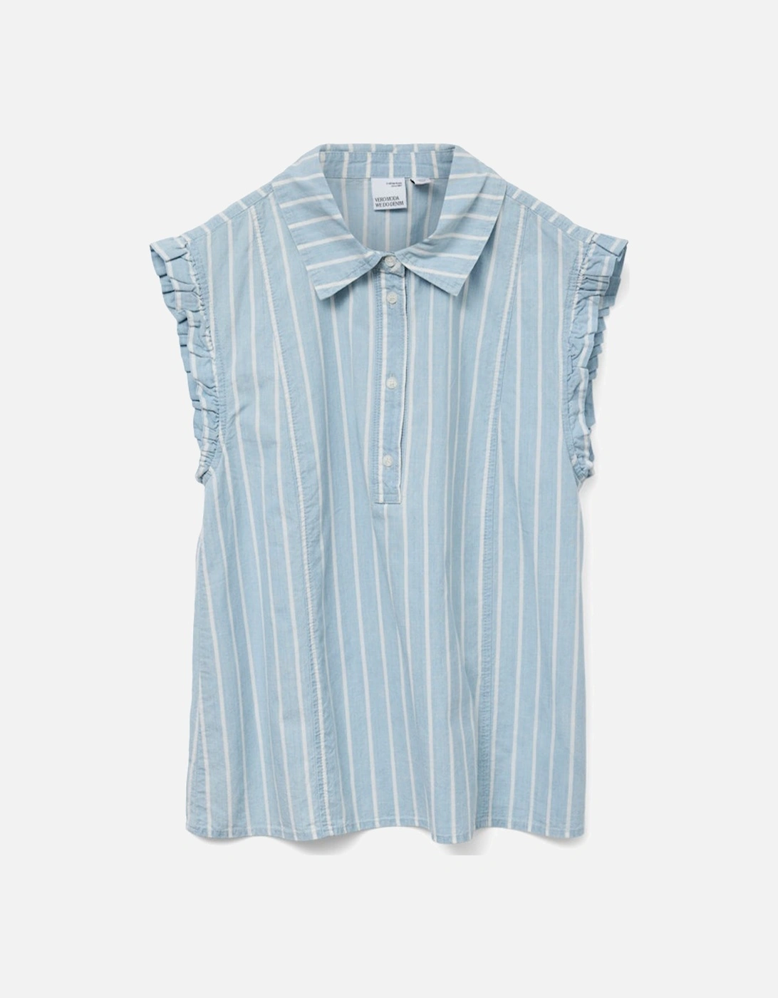 Joan Sleeveless Frill Chambray Top Light Blue/Denim White, 2 of 1