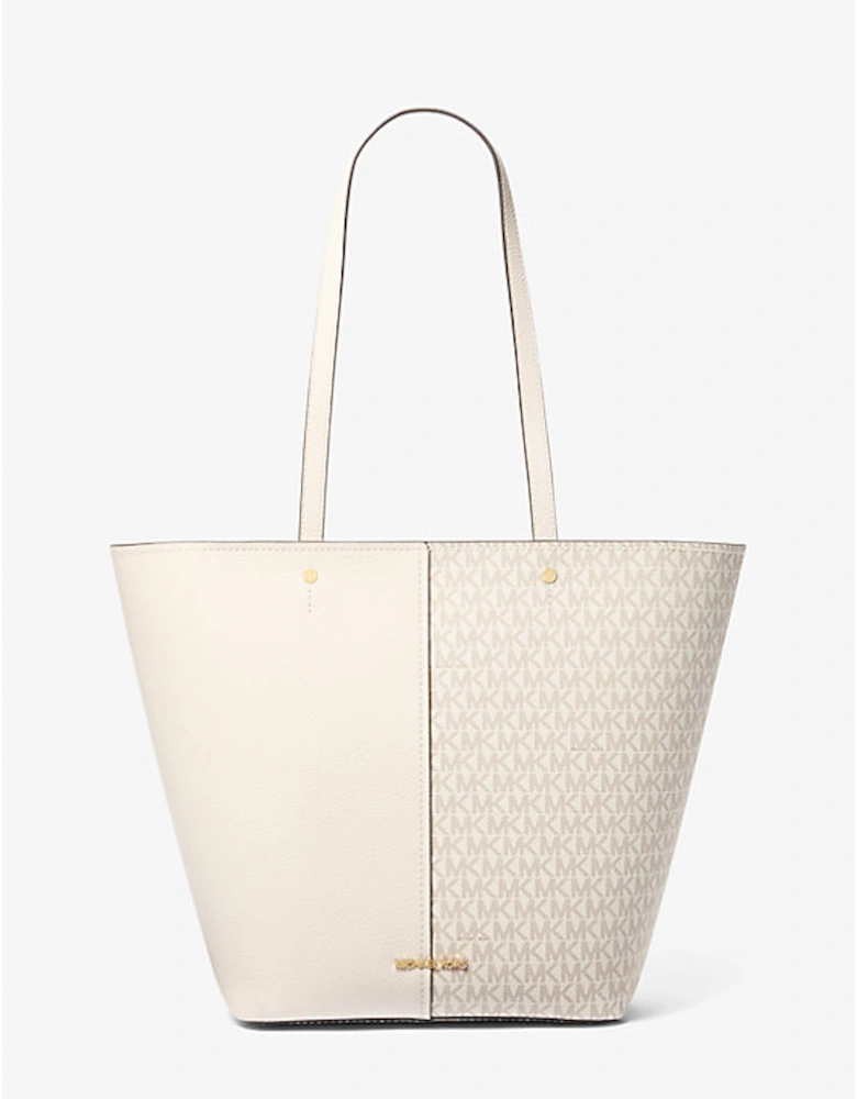 Flora Large Signature Logo and Leather Tote Bag