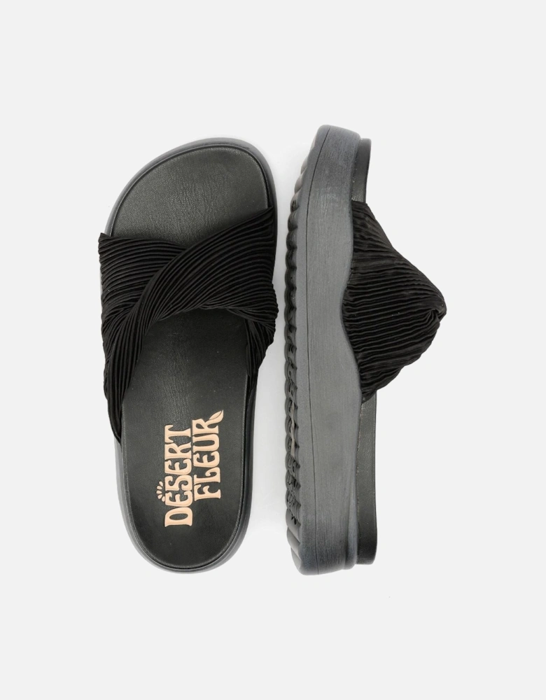 Gabbro Pleated Satin Women's Black Sandals