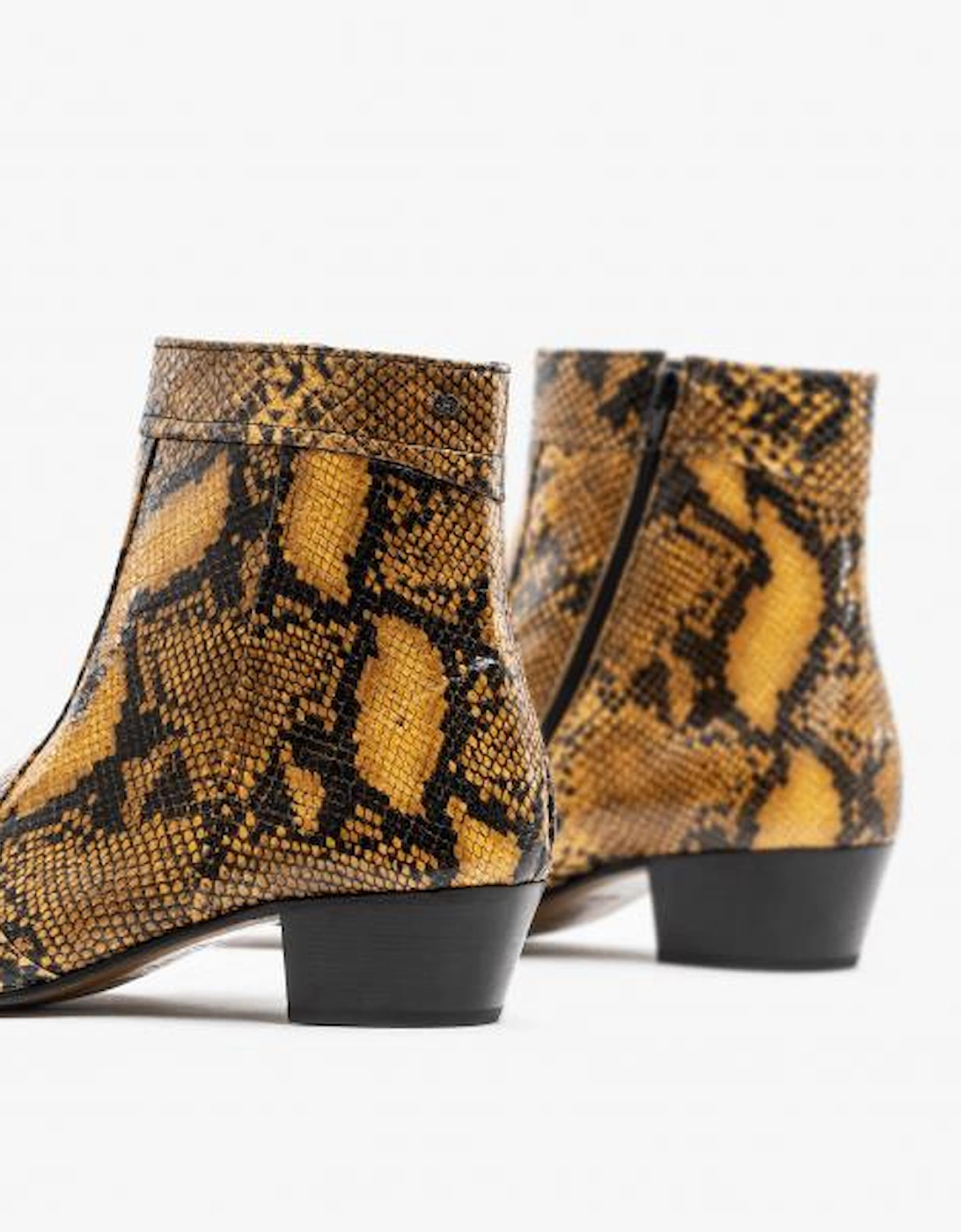 EMMANUEL Mens Snakeprint Leather Cuban Heel Boots Amarillo