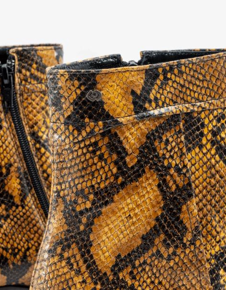 EMMANUEL Mens Snakeprint Leather Cuban Heel Boots Amarillo