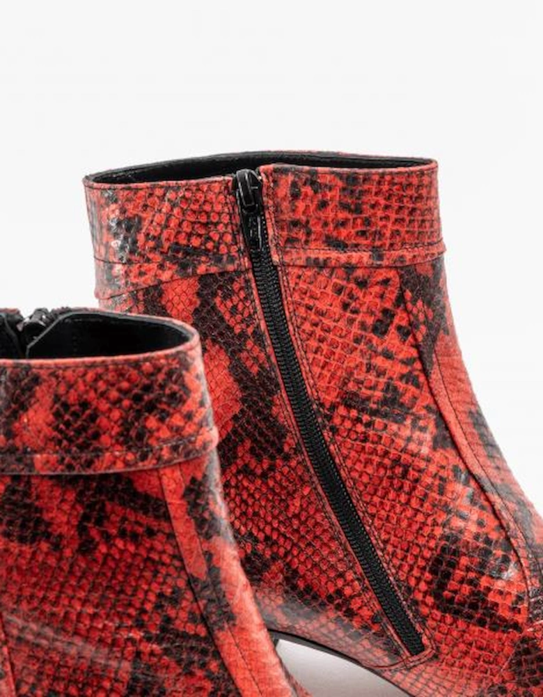 EMMANUEL Mens Snakeprint Leather Cuban Heel Boots Fuego