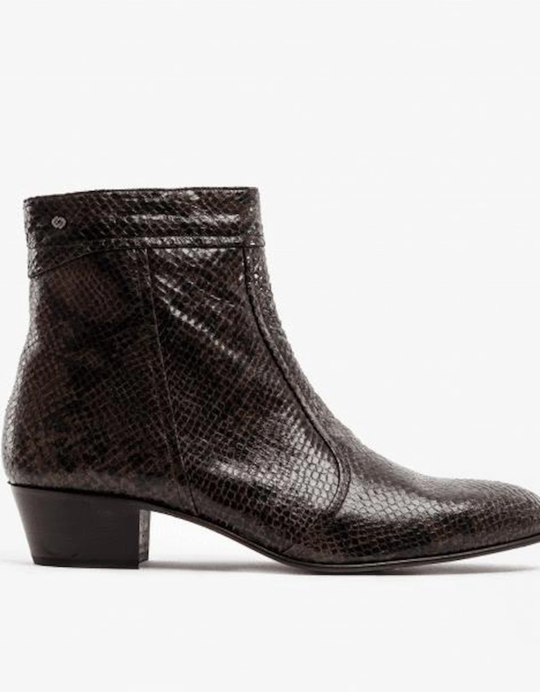 EMMANUEL Mens Snakeprint Leather Cuban Heel Boots Vison