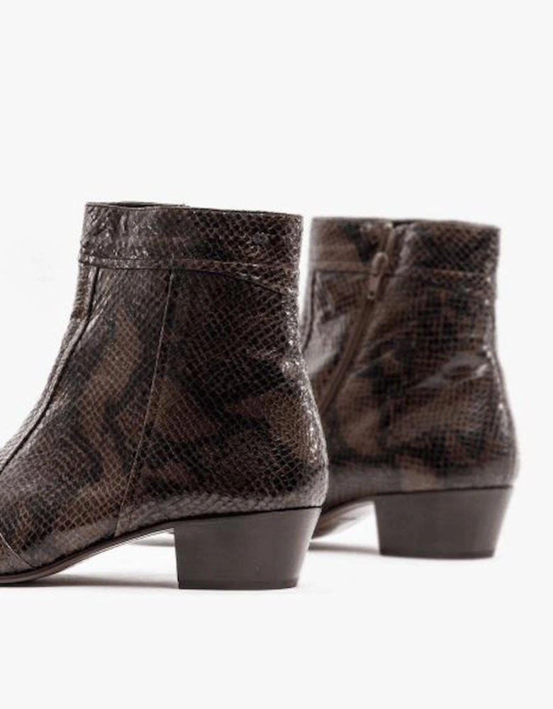 EMMANUEL Mens Snakeprint Leather Cuban Heel Boots Vison
