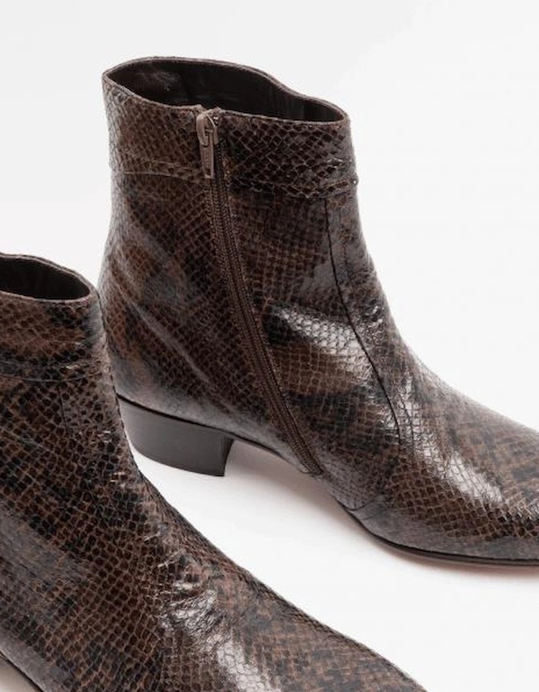 EMMANUEL Mens Snakeprint Leather Cuban Heel Boots Vison