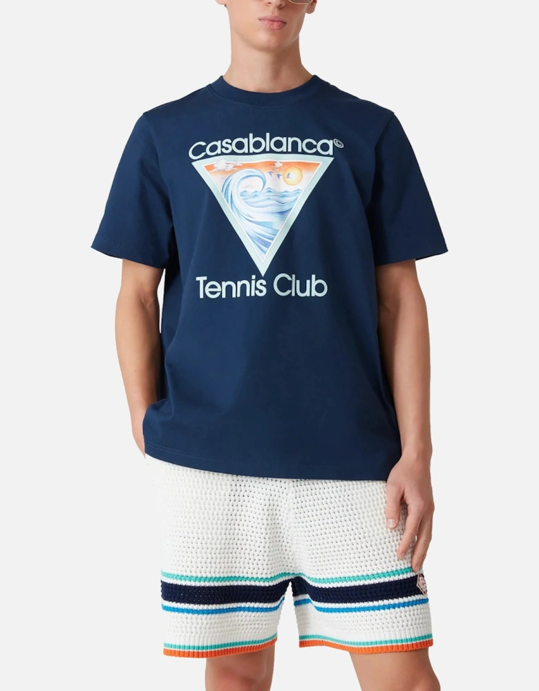 Mens T Shirts Tennis Club Crew Neck Printed Wave EX Beach Club Top