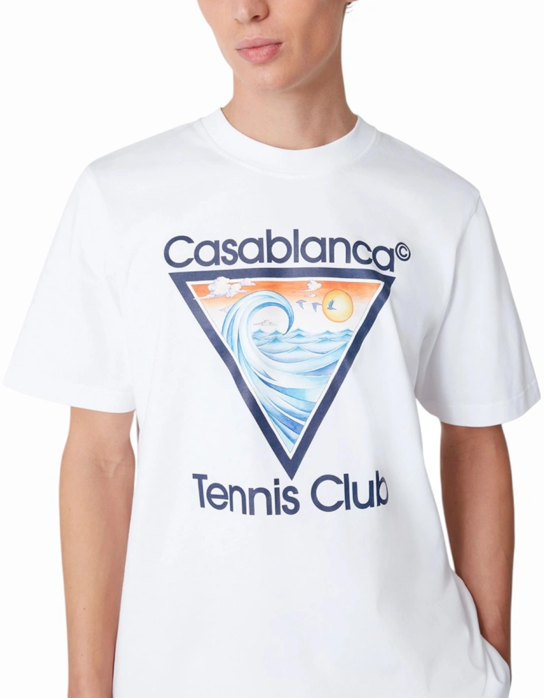 Mens T Shirts Tennis Club Crew Neck Printed Wave EX Beach Club Top