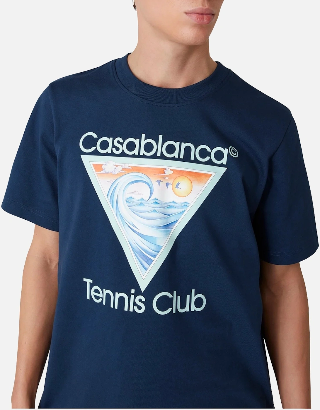 Mens T Shirts Tennis Club Crew Neck Printed Wave EX Beach Club Top