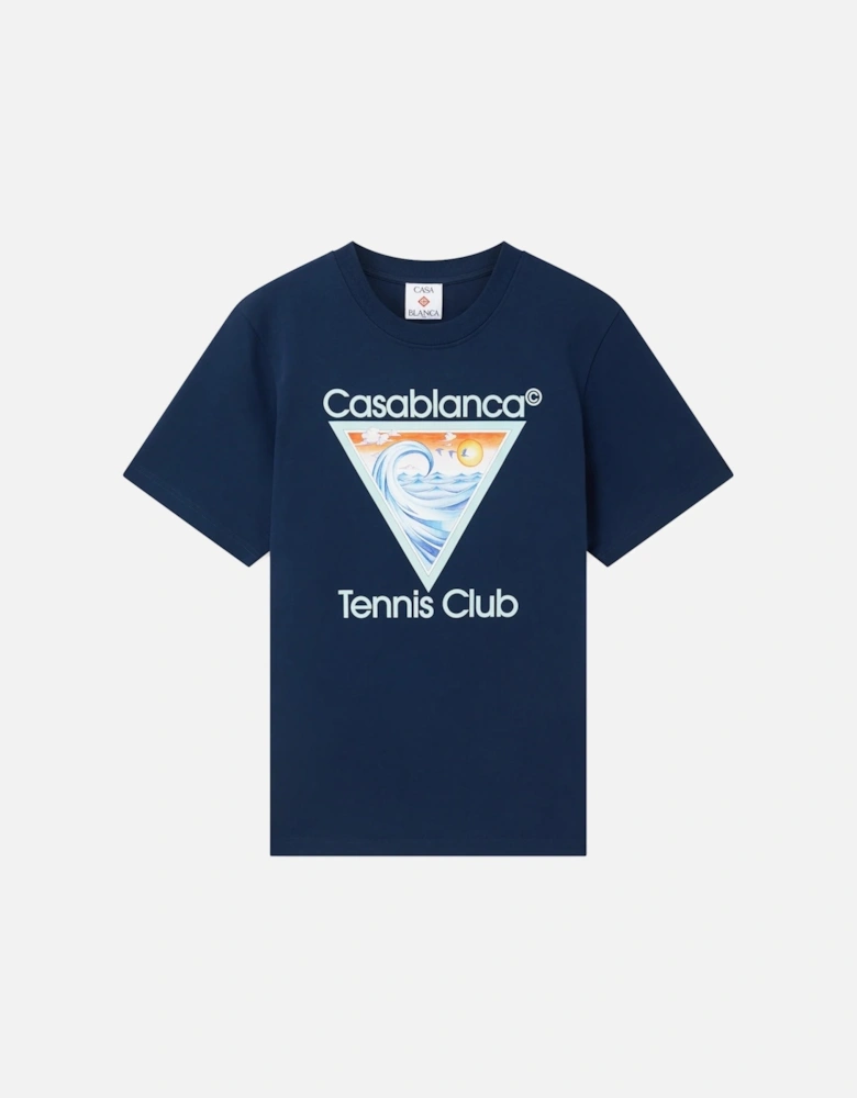 Mens T Shirts Tennis Club Crew Neck Printed Wave EX Beach Club Top