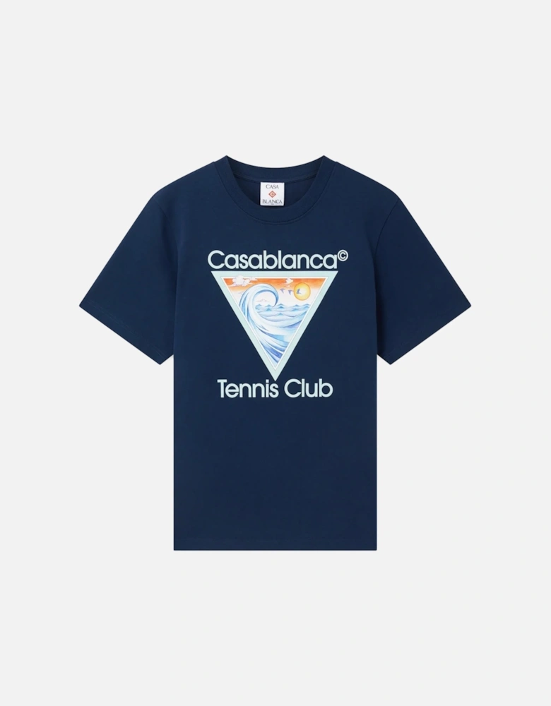 Mens T Shirts Tennis Club Crew Neck Printed Wave EX Beach Club Top